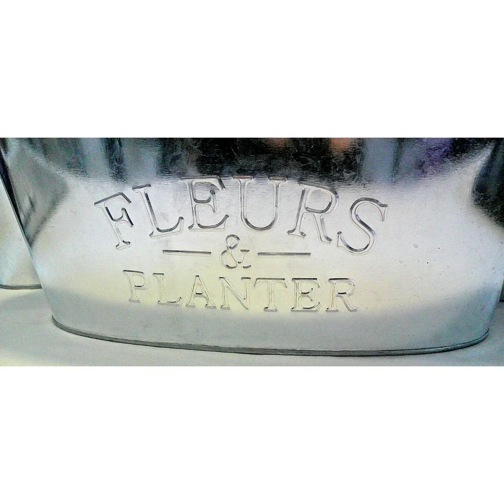 LOT of 4 metal‎ decorative planters Fleurs & Planter embossed metal rustic